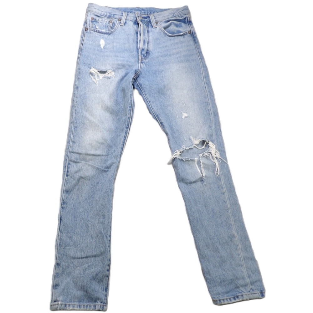 Levi's Premium 501 Distressed Light Wash Jeans Women W27xL30 Cotton Blue Ripped